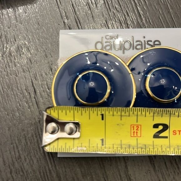 Carol Dauplaise NWT Round Clip-On Earrings Navy Blue and Gold - Bold and Elegant - Picture 5 of 5